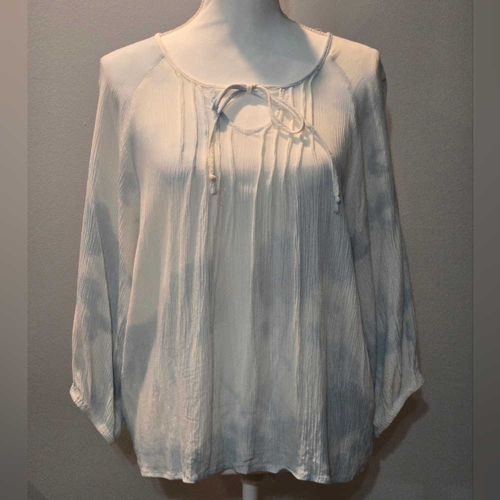 Indigo Poppy Blue and White Tie Dye Tie Front Blouse